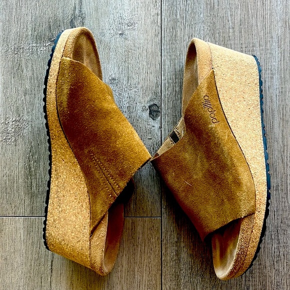 Birkenstock Shoes - Birkenstock Papillio NAMICA Tan Suede Platform Wedges Heeled Slides
